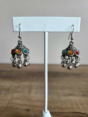 Silver Color Multicolor Rhinestones Dangling Earrings